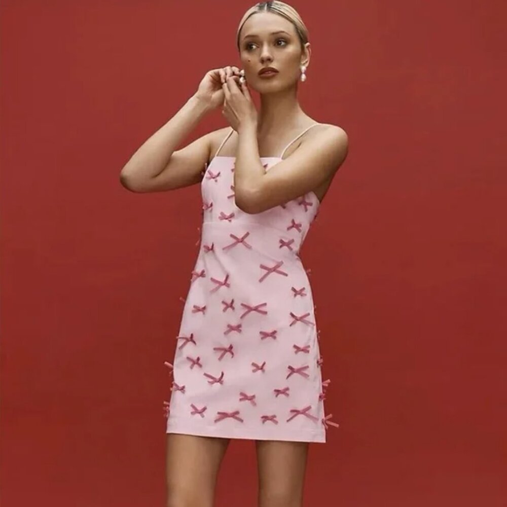 NWT Pink Bow Anthropologie Mini Dress Size 6
